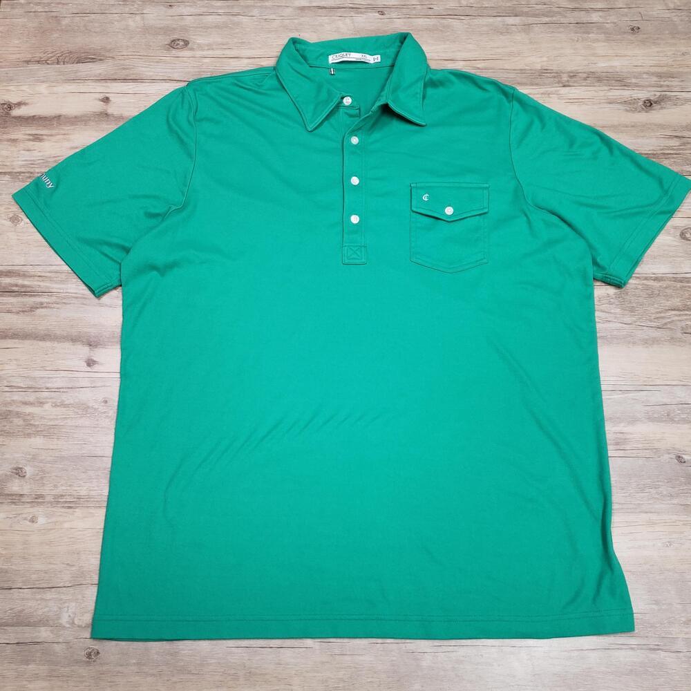 Criquet Save Muny Polo Shirt Mens 2XL Green Pocket Golf Cotton Blend Knit Casual